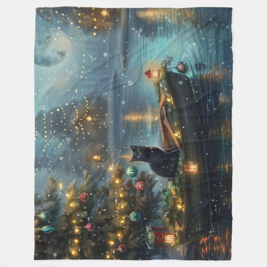 Black Cat kerstvakantie Fleece Deken (Voorkant)