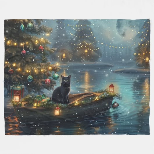 Black Cat kerstvakantie Fleece Deken (Voorkant (Horizontaal))