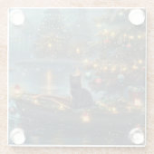 Black Cat kerstvakantie Glazen Onderzetter (Achterkant)