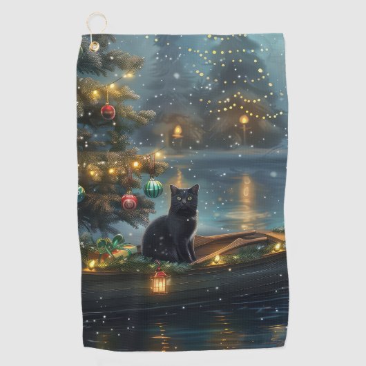 Black Cat kerstvakantie Golfhanddoek (Voorkant)