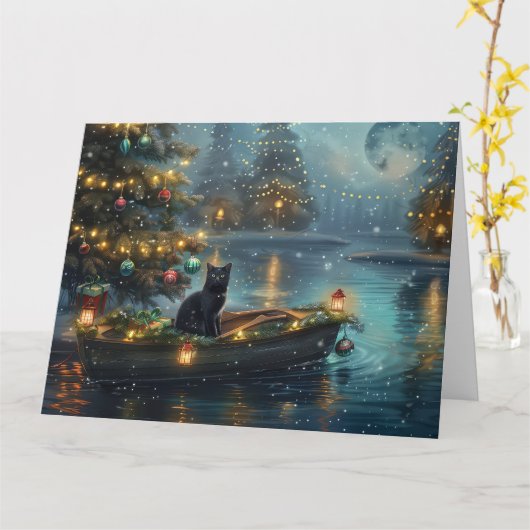 Black Cat kerstvakantie Kaart (Gele Bloem)