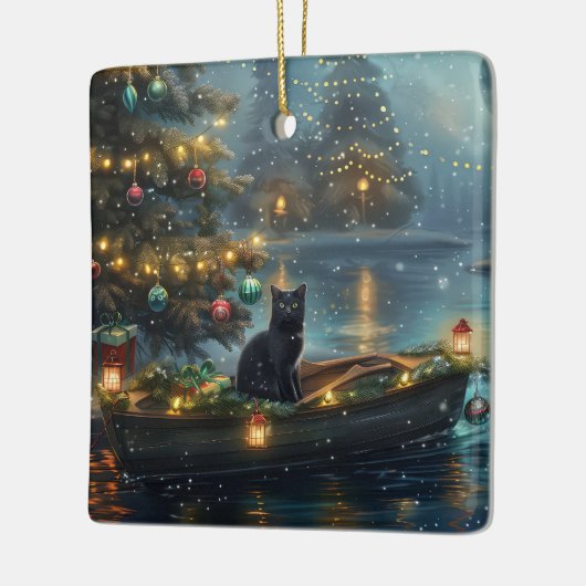 Black Cat kerstvakantie Keramisch Ornament (Links)