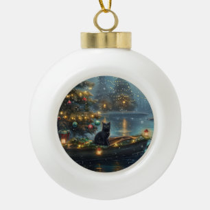 Black Cat kerstvakantie Keramische Bal Ornament