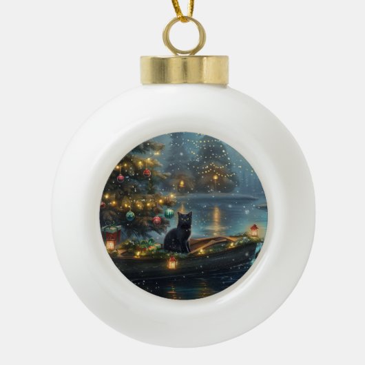 Black Cat kerstvakantie Keramische Bal Ornament (Voorkant)