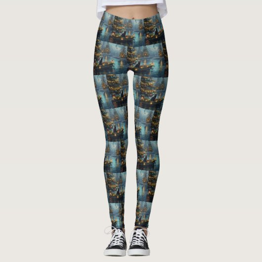 Black Cat kerstvakantie Leggings (Voorkant)