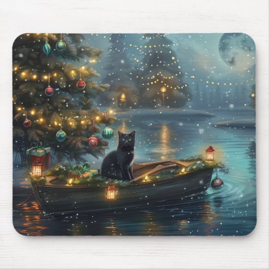Black Cat kerstvakantie Muismat (Voorkant)