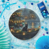 Black Cat kerstvakantie Papieren Bordje (Feest)