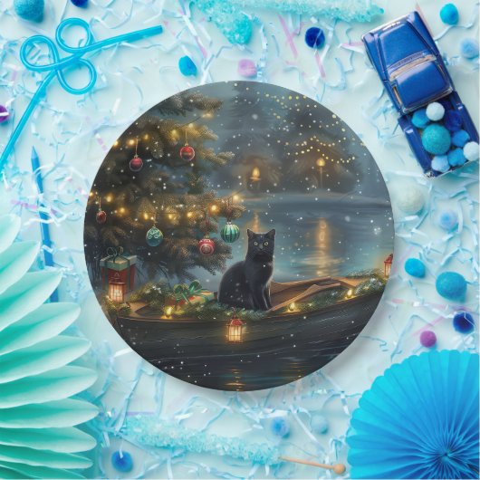 Black Cat kerstvakantie Papieren Bordje (Feest)
