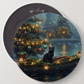 Black Cat kerstvakantie Ronde Button 6,0 Cm (Voorkant /achterkant)