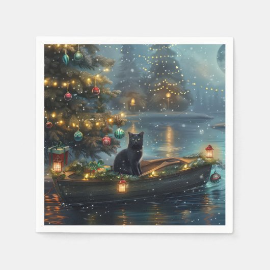 Black Cat kerstvakantie Servet (Voorkant)