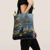 Black Cat kerstvakantie Tote Bag (Dichtbij)