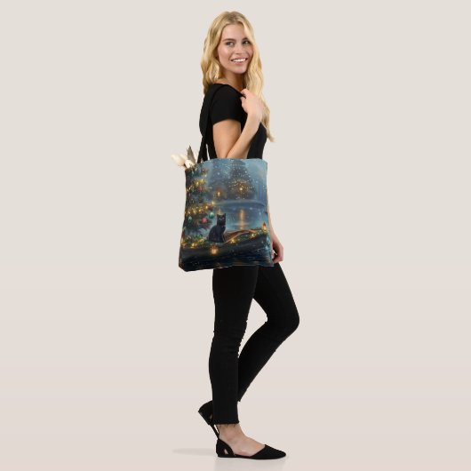 Black Cat kerstvakantie Tote Bag (Op model)