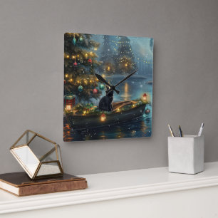 Black Cat kerstvakantie Vierkante Klok