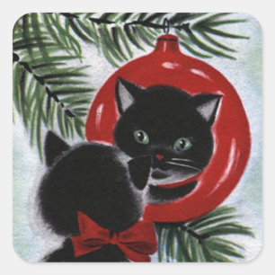 Black Cat Kerstvakantie Vierkante Sticker