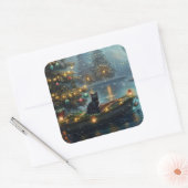Black Cat kerstvakantie Vierkante Sticker (Envelop)