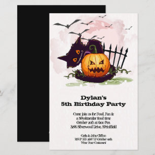 Black Cat Kinder Halloween Birthday Invites