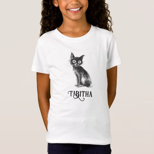 Black Cat Kinder Halloween gepersonaliseerde leuke T-shirt (Voorkant)