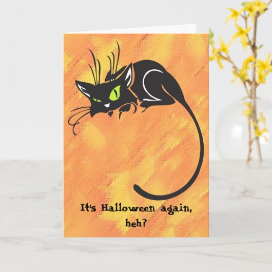 Black Cat Kinder Halloween-kaart Kaart (Gele Bloem)