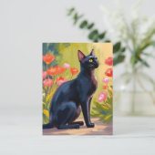 Black Cat | Kitten Pet Watercolor Flowers Painted Briefkaart (Staand voorkant)