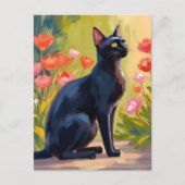 Black Cat | Kitten Pet Watercolor Flowers Painted Briefkaart (Voorkant)