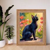 Black Cat | Kitten Pet Watercolor Flowers Painted Poster