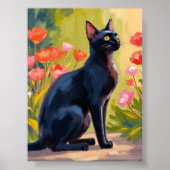 Black Cat | Kitten Pet Watercolor Flowers Painted Poster (Voorkant)