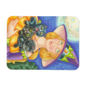 BLACK CAT KITTENS & WITCH, HALLOWEEN MAGNET MAGNEET (Horizontaal)