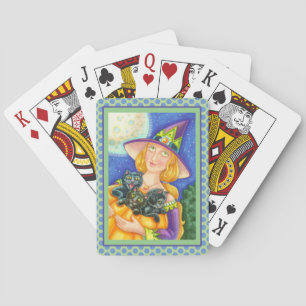 BLACK CAT KITTENS & WITCH HAPPY HALLOWEEN POKERKAARTEN