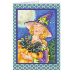 BLACK CAT KITTENS & WITCH WENSKAART Verse