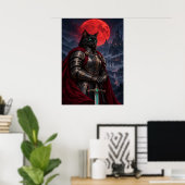 Black Cat Knight Dark Fantasy Art Poster (Thuiskantoor)