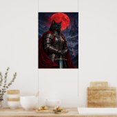 Black Cat Knight Dark Fantasy Art Poster (Keuken)