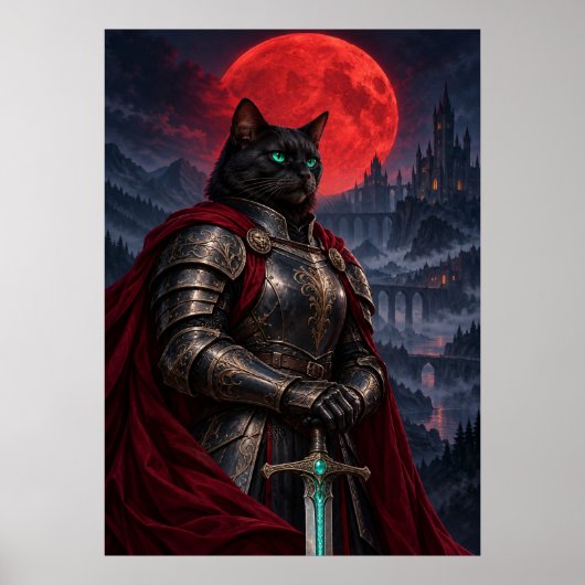 Black Cat Knight Dark Fantasy Art Poster (Voorkant)