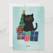 Black Cat Koffie Blauw Kerstfeest Uitnodiging (Achterkant)