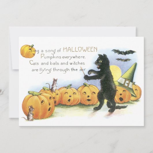 Black Cat Leading Jack O' Lantern Halloween Choir Kaart (Voorkant)