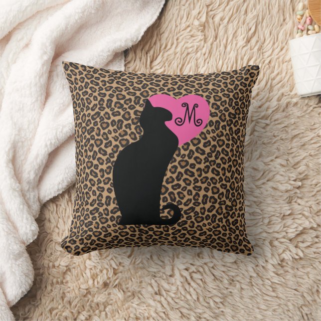 Black Cat Leopard Monogram Kussen (Deken)