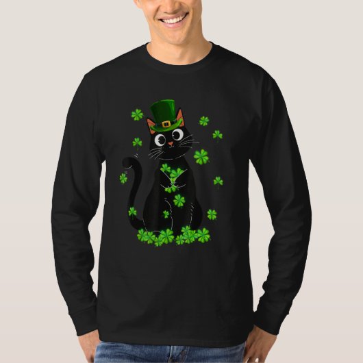 Black Cat Leprechaun Cat Shamrock T-shirt (Voorkant)