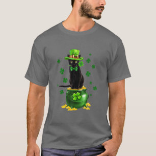 Black Cat Leprechauns Pet Cat Gold Pot St Patrick T-shirt