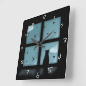 Black Cat Looking Out Window At Heaven Vierkante Klok (Hoek)