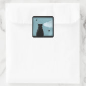 Black Cat Looking Out Window At Heaven Vierkante Sticker (Tas)