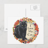 Black Cat Love Briefkaart (Voorkant / Achterkant)