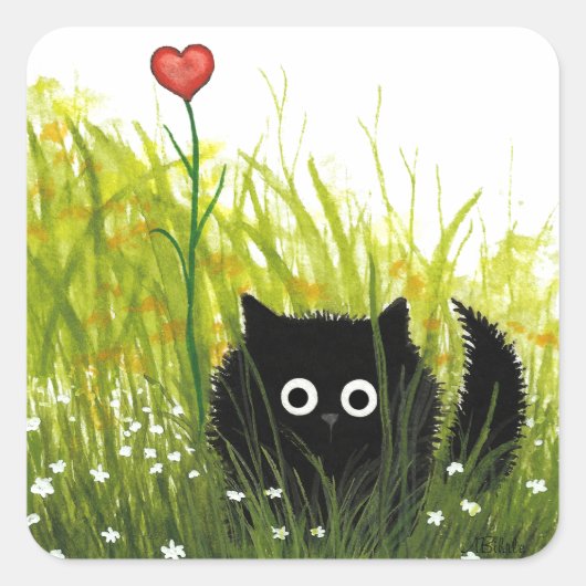 Black Cat Love Hart van Bihrle Vierkante Sticker (Voorkant)