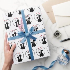 Black Cat Love Hearts Cadeaupapier