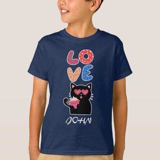 Black Cat, Love, Valentine's Day T-shirt (Voorkant)