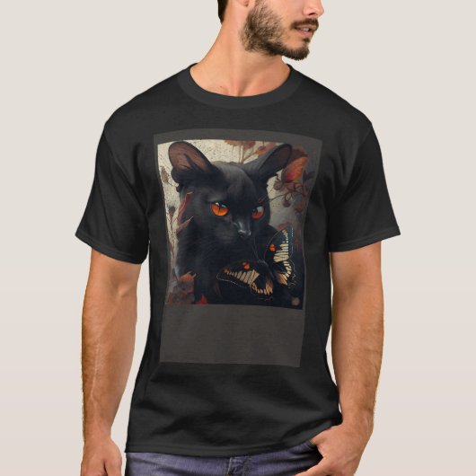 Black Cat Love vlinder T-shirt (Voorkant)