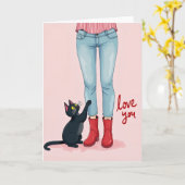 Black Cat Love You Kaart (Gele Bloem)