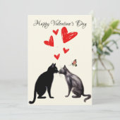 Black Cat Lover Hart Valentijnsdag Bedankkaart (Staand voorkant)