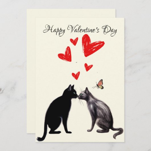 Black Cat Lover Hart Valentijnsdag Bedankkaart (Voorkant / Achterkant)