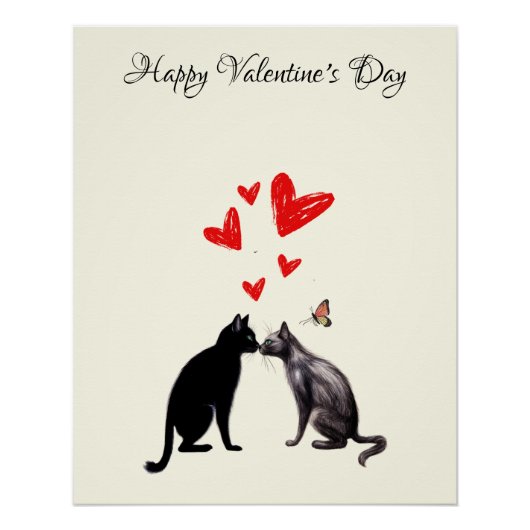 Black Cat Lover Hart Valentijnsdag Perfect Poster (Voorkant)