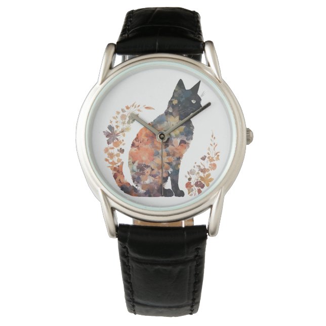 Black Cat Lover Kostuum Bloemen Scary Hallow Horloge (Voorkant)
