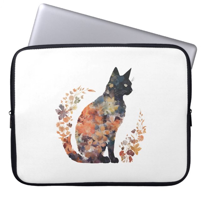 Black Cat Lover Kostuum Bloemen Scary Hallow Laptop Sleeve (Voorkant)